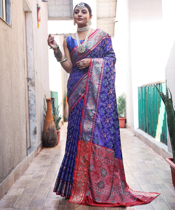 Minsk Purple Woven Contrast Patola Silk Saree