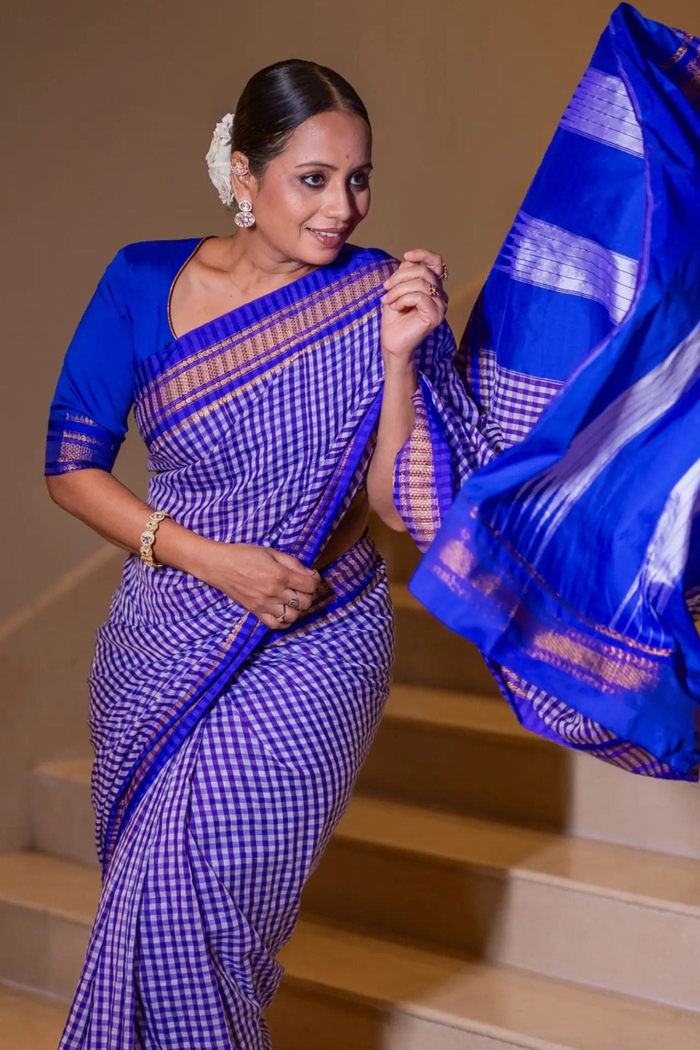 Buy MySilkLove Bondi Blue Checks Pattern Pure Silk Irkal Saree Online
