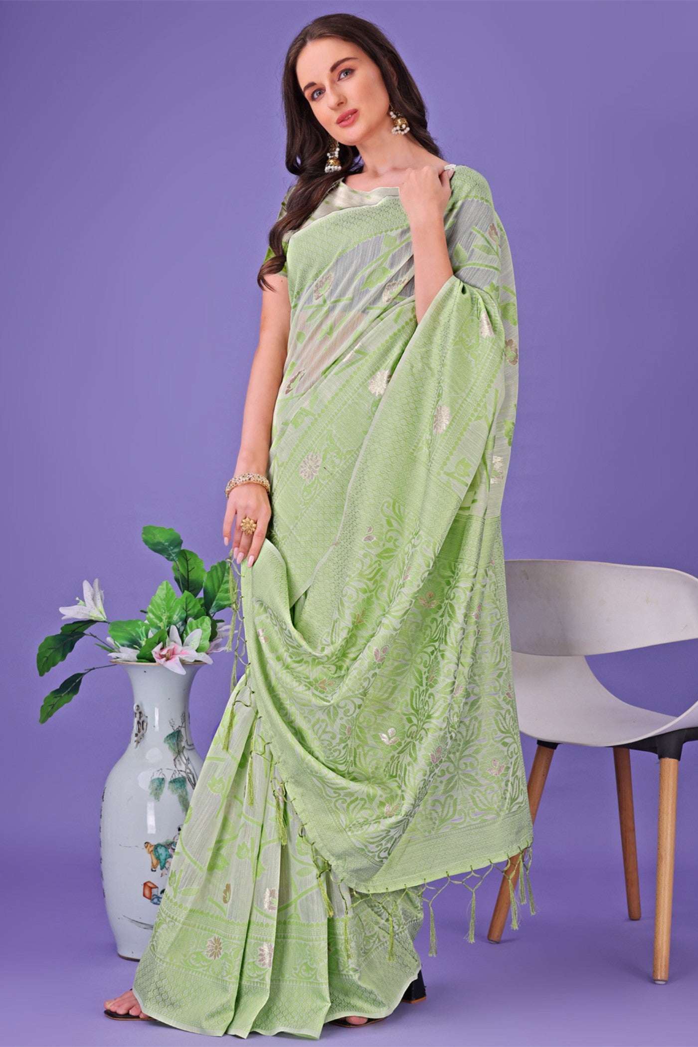 MySilkLove Pista Green Linen Cotton Saree