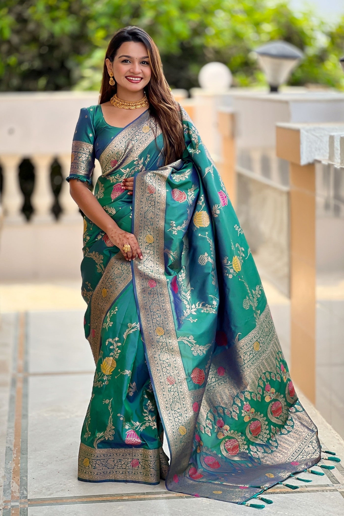 Buy MySilkLove Rama Blue Woven Banarasi Saree Online