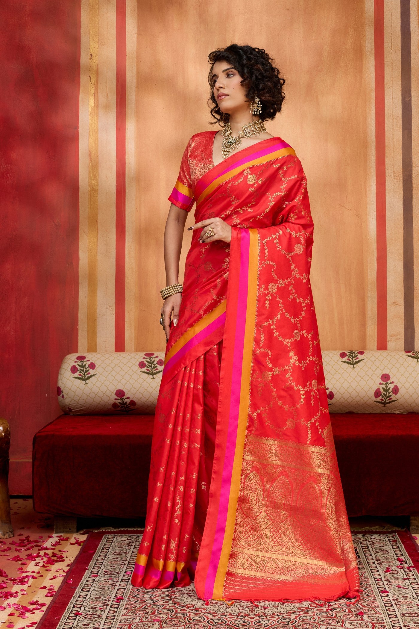 Buy MySilkLove Garnet Red Handloom Satin Soft Silk Saree Online