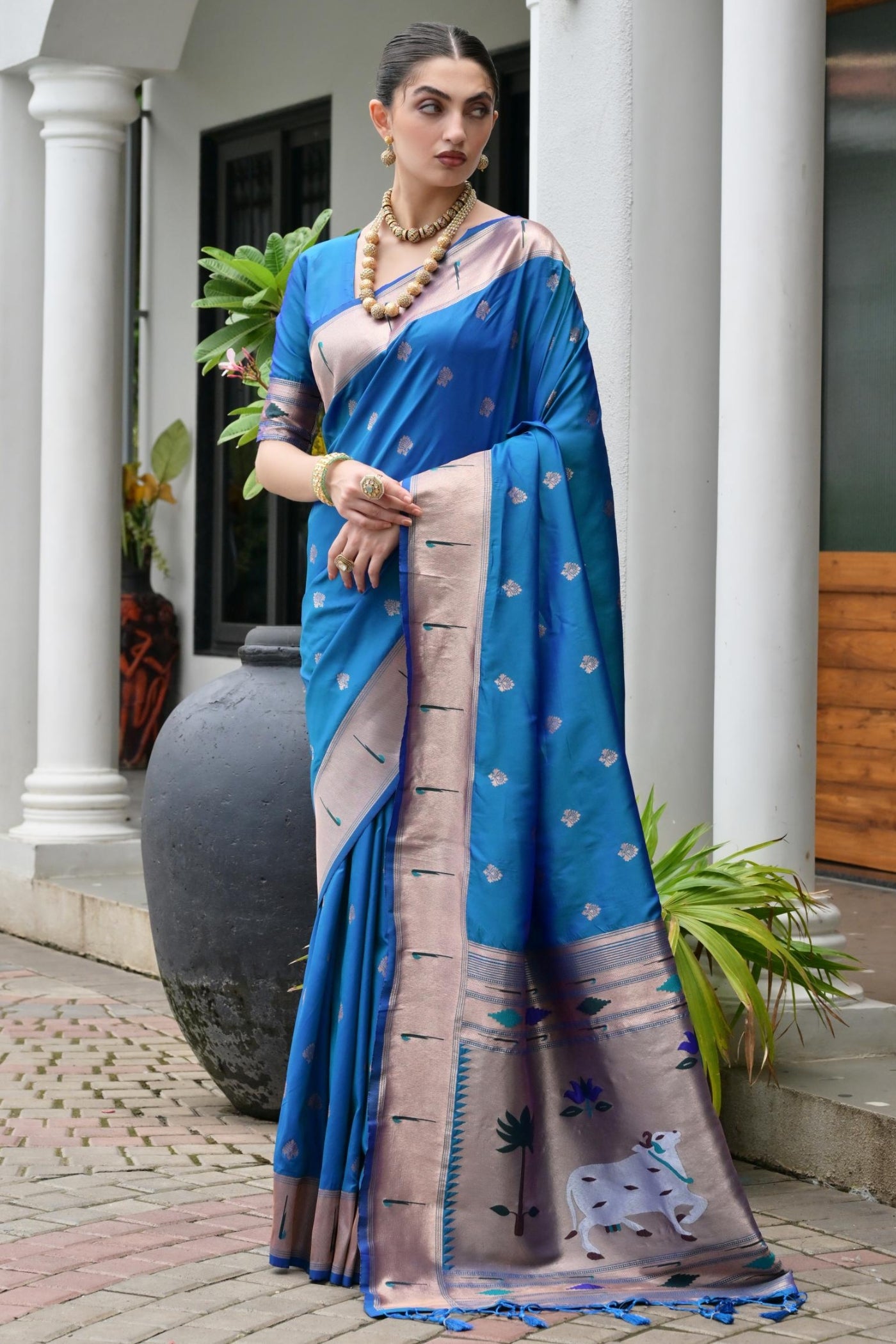 Buy MySilkLove Bondi Blue Woven Paithani Saree Online