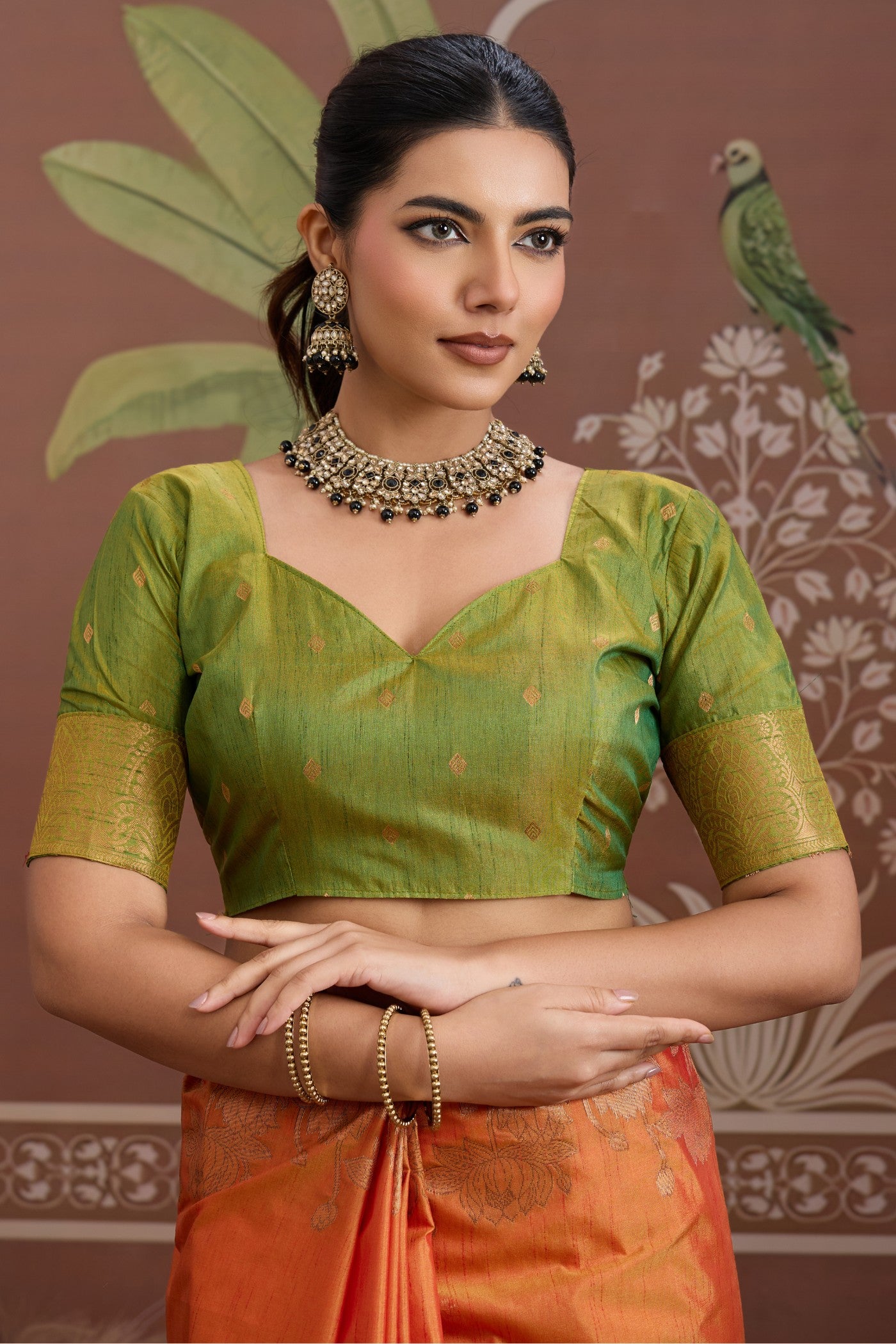 Buy MySilkLove Metallic Orange Banarasi Handloom Tussar Saree Online