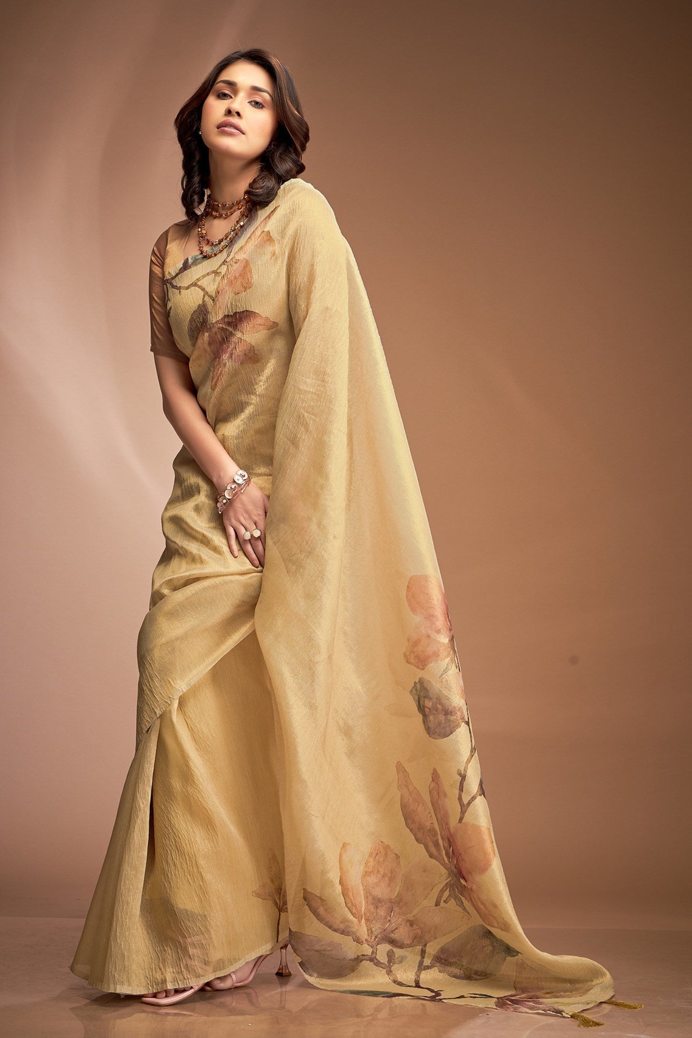 MySilkLove Marigold Yellow Printed Tissue Saree