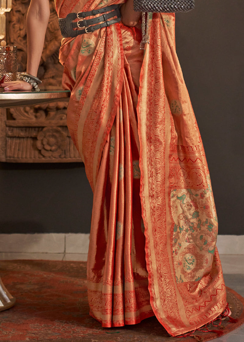 Cognac Peach Dual Tone Banarasi Silk Saree