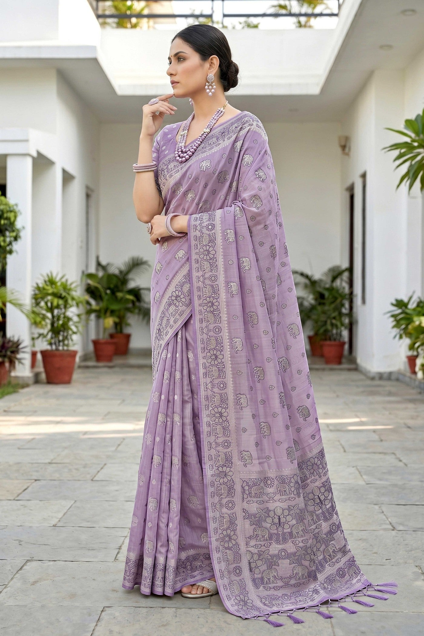 Buy MySilkLove Liseran Purple Soft Cotton Printed Saree Online
