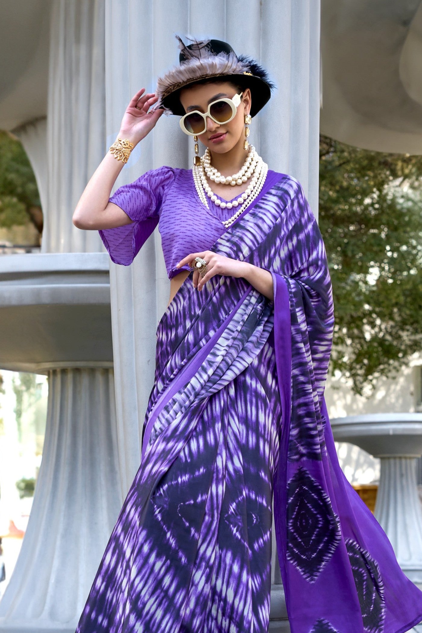 Buy MySilkLove Ube Purple Printed Satin Crepe Silk Saree Online