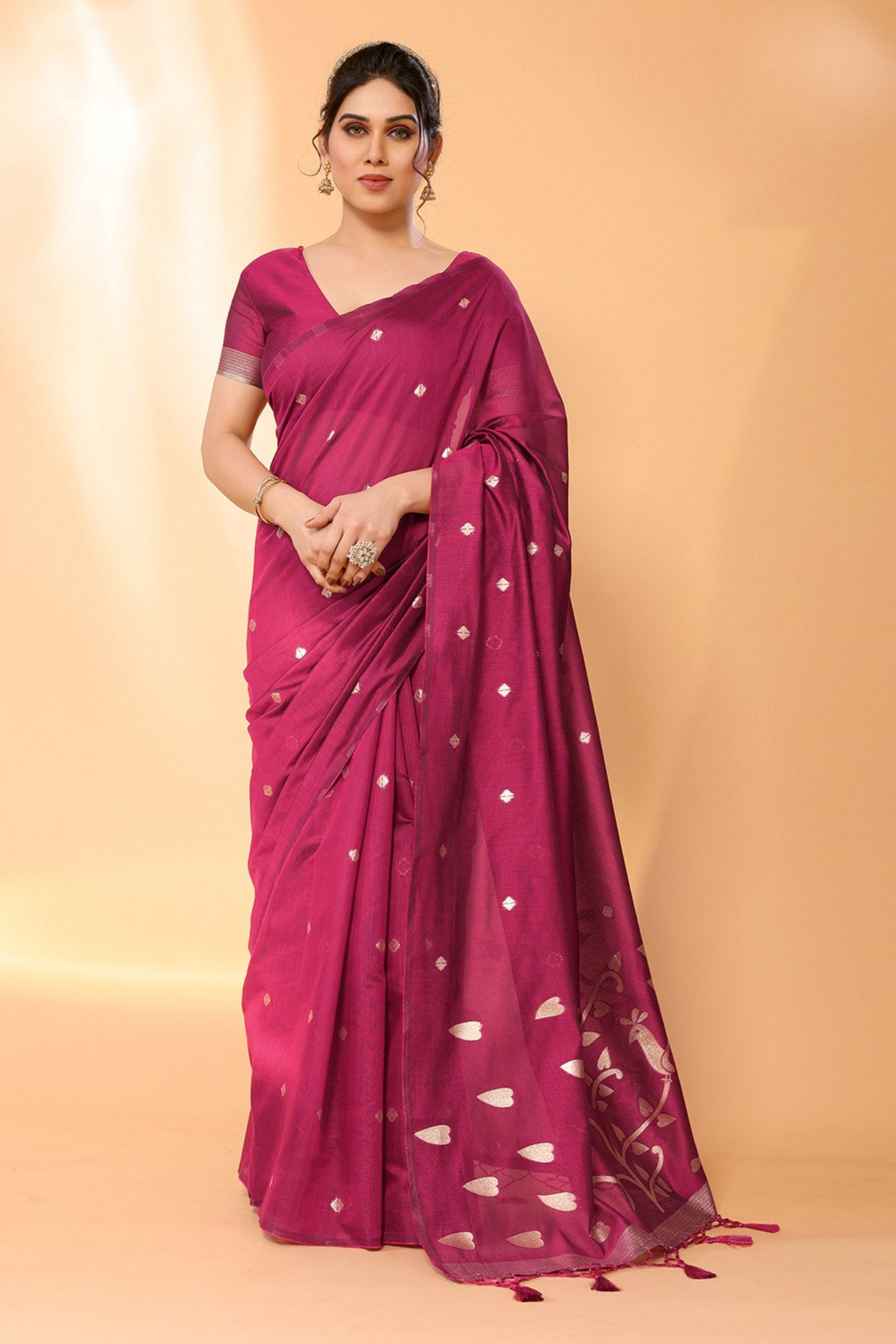 Buy MySilkLove Night Shadz Pink Woven Chanderi Cotton Saree Online