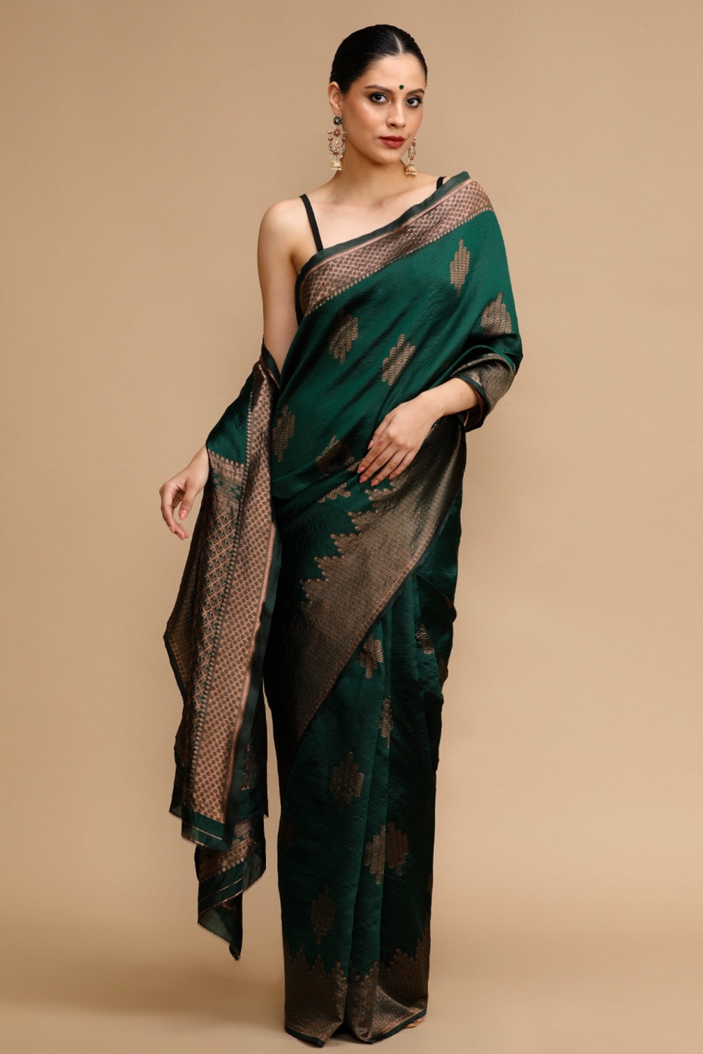 MySilkLove Pine Green Woven Jacquard Lichi Silk Saree