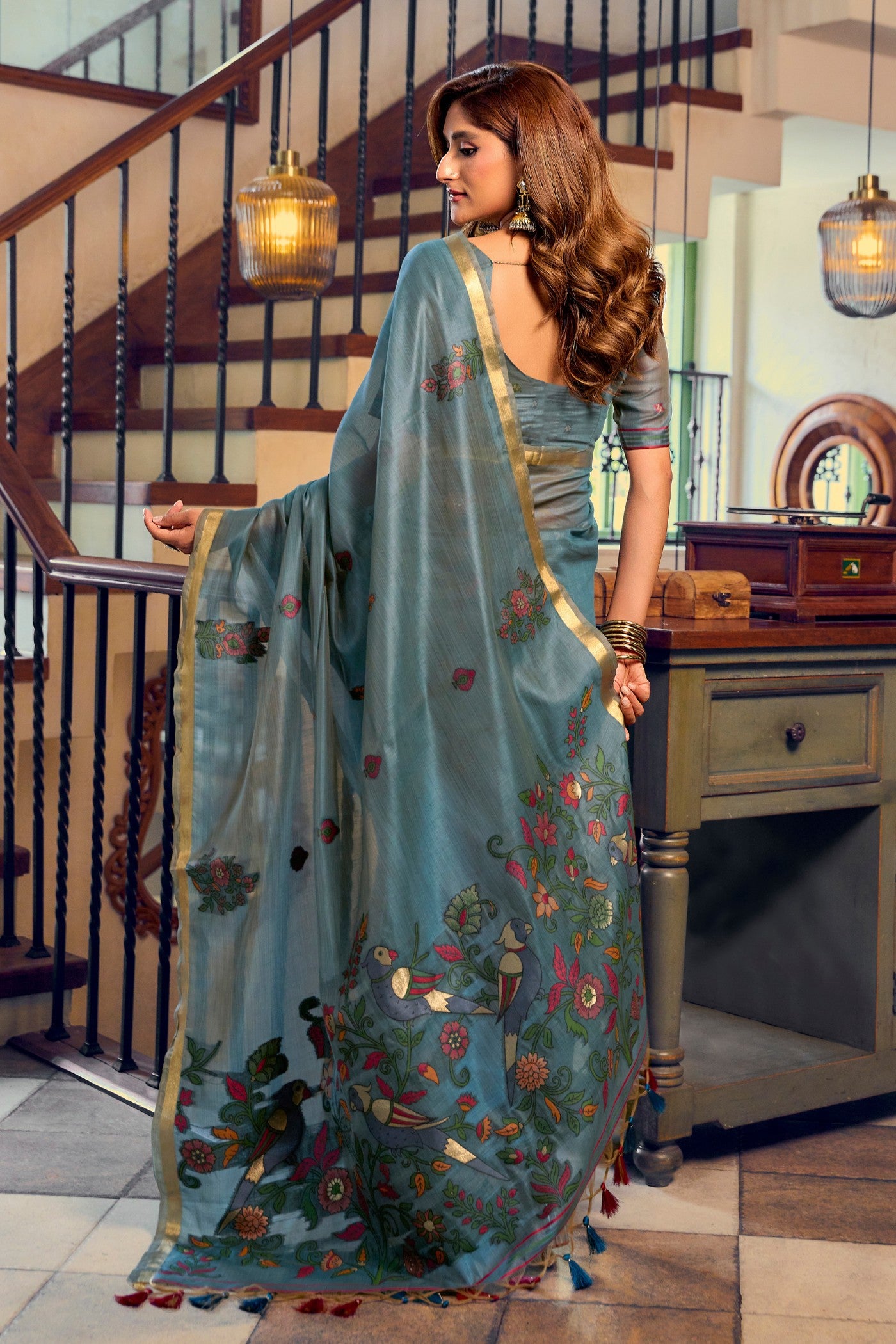 Buy MySilkLove Neera Blue Cotton Silk Saree Online