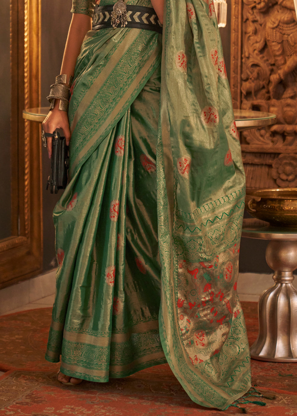 Buy MySilkLove Dingley Green Dual Tone Banarasi Silk Saree Online