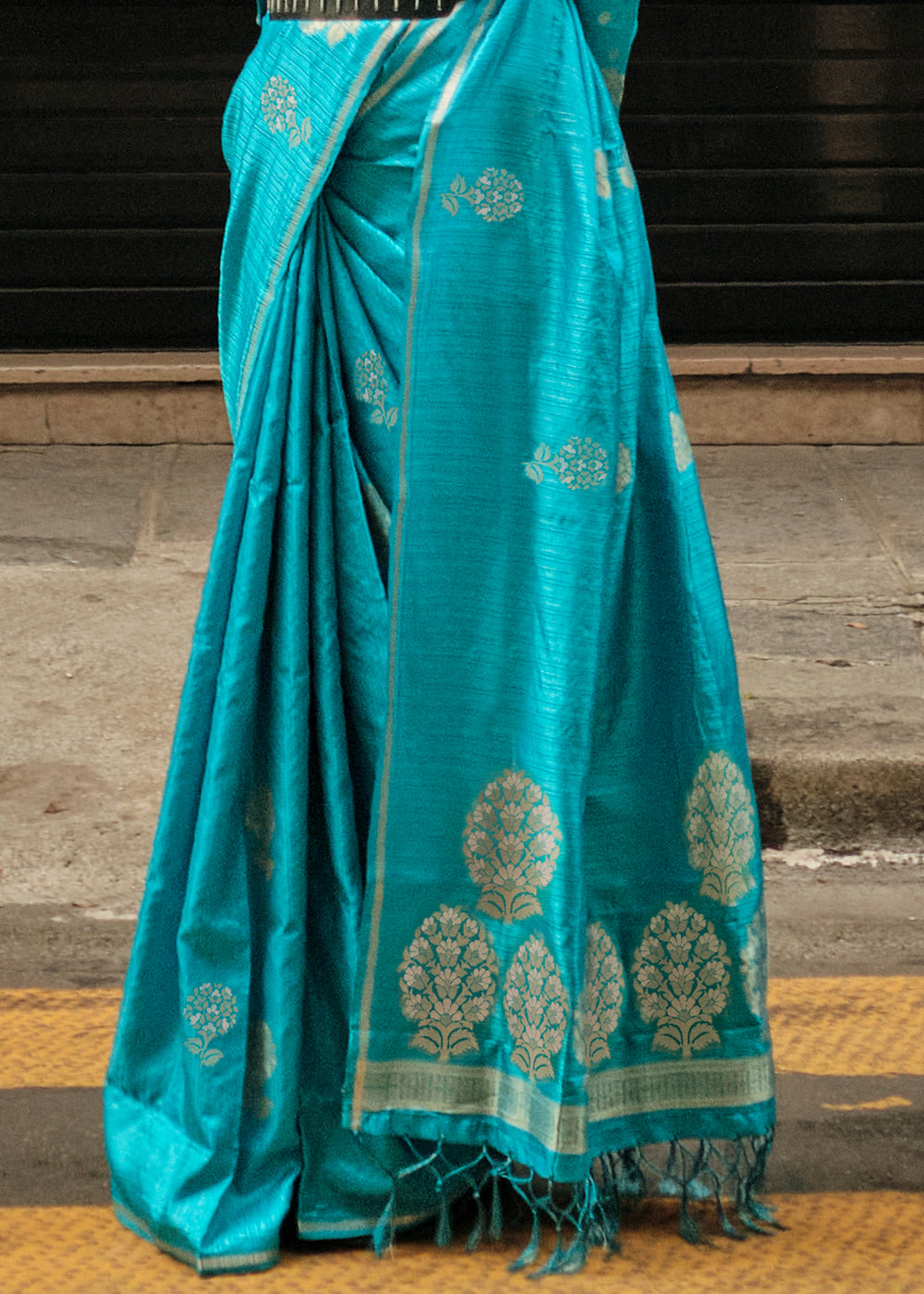 Buy MySilkLove Pacific Blue Woven Banarasi Satin Silk Saree Online