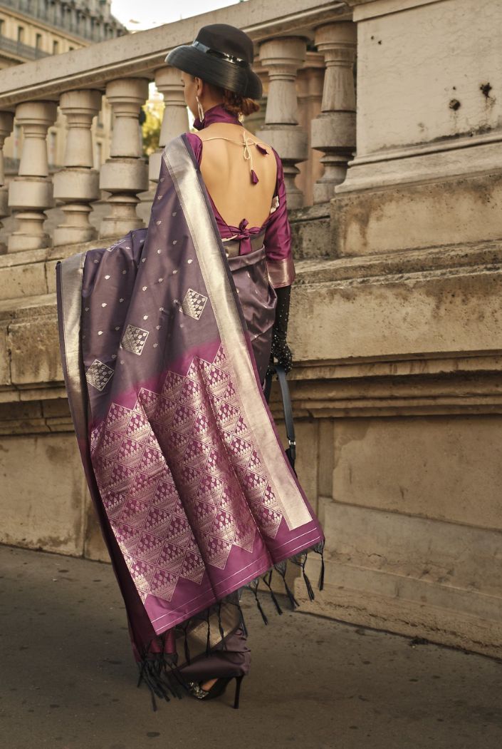 Buy MySilkLove Smokey Brown Banarasi Handloom Saree Online