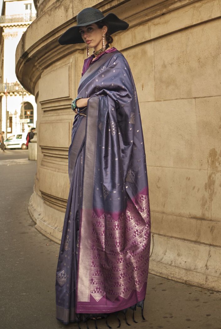 Buy MySilkLove Dark Cloudy Grey Banarasi Handloom Saree Online