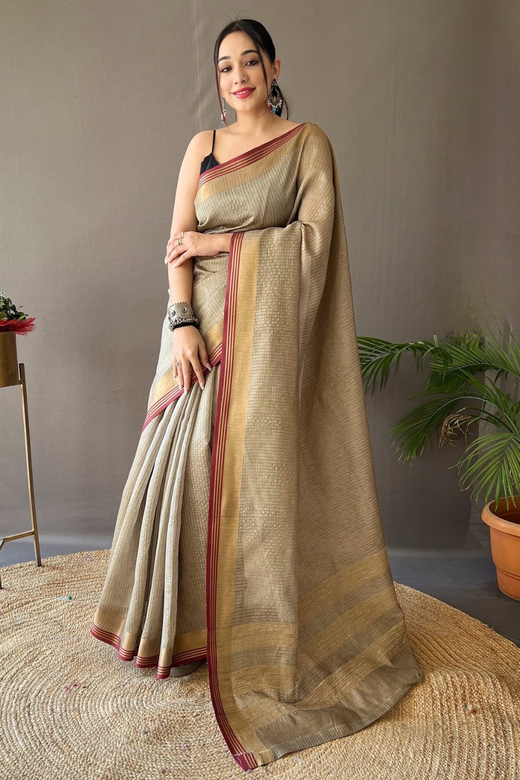 Buy MySilkLove Arrowtown Brown Organza Woven Saree Online