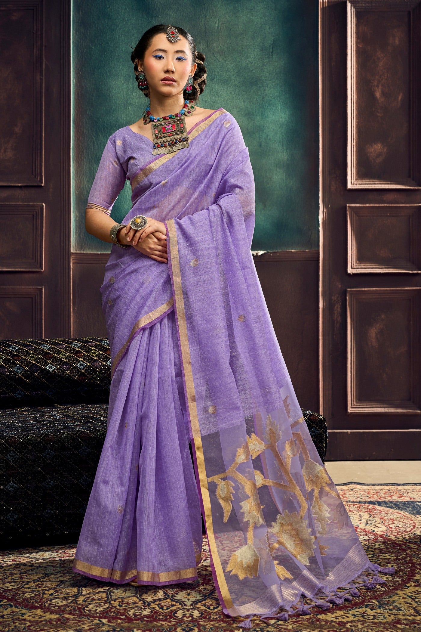 Buy MySilkLove Eggplant Purple Munga Handloom Cotton Saree Online