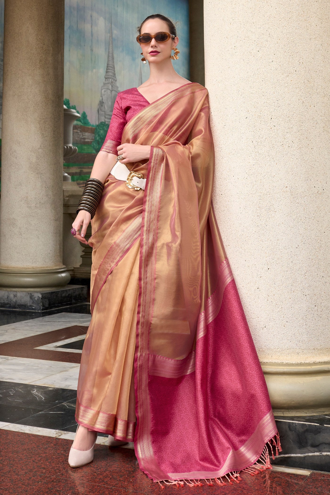 Buy MySilkLove Tacao Brown Handloom Tissue Saree Online