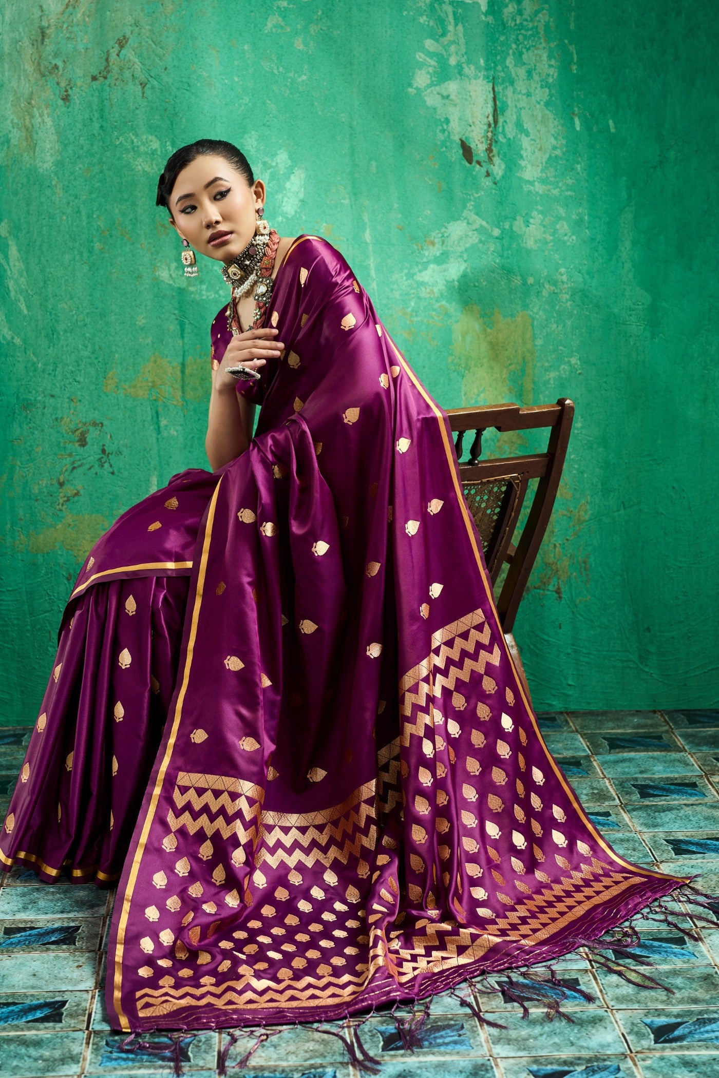 Buy MySilkLove Plum Purple Handloom Satin Silk Saree Online
