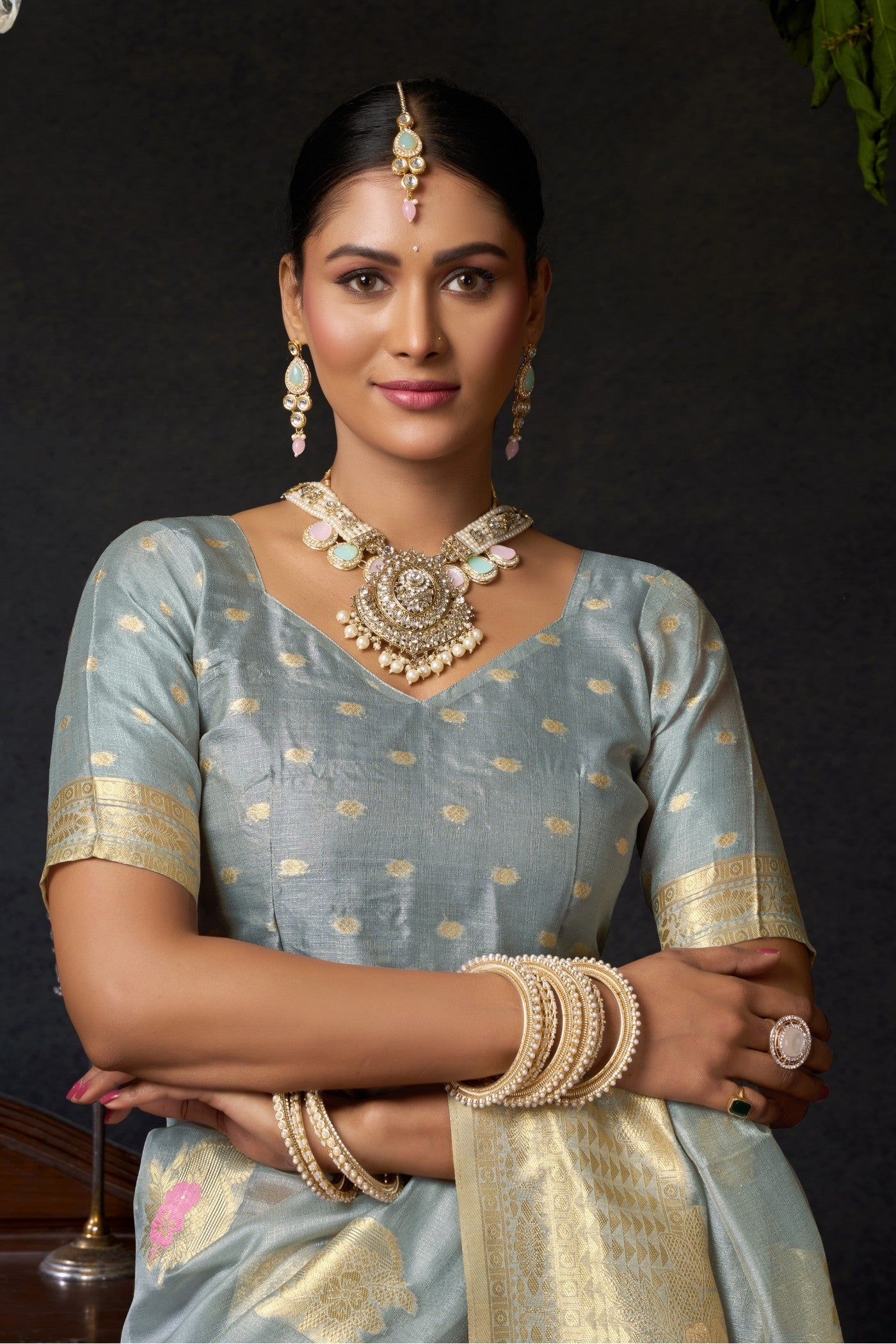 Buy MySilkLove Silver Grey Woven Banarasi Organza Saree Online