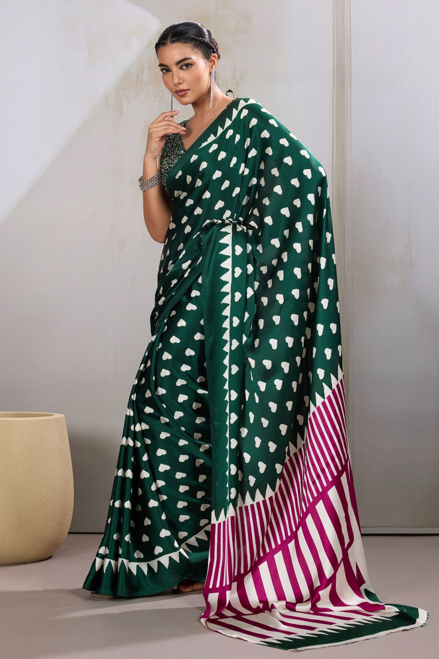 Buy MySilkLove Malachite Green Printed Satin Crepe Silk Saree Online