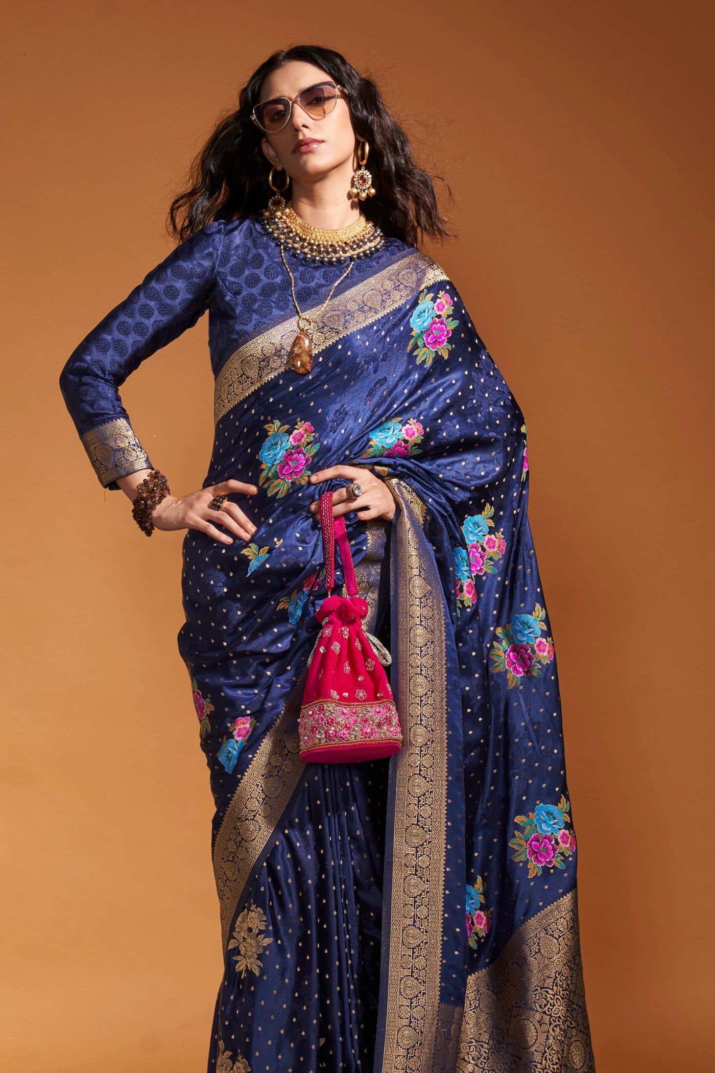 MySilkLove East Bay Blue Handloom Satin Silk Saree