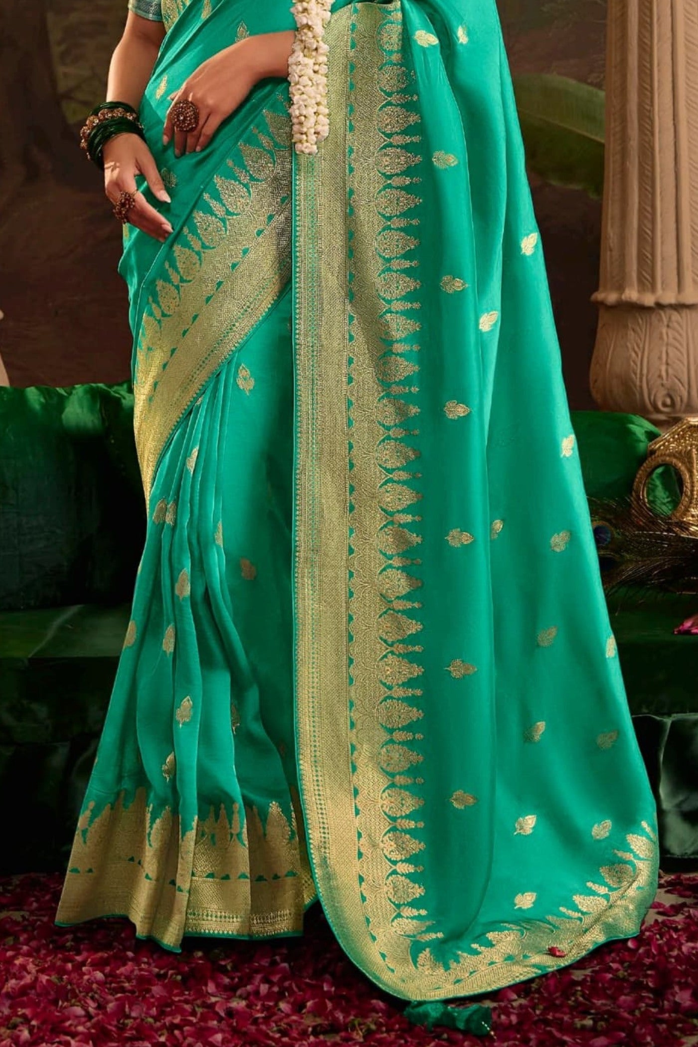 Buy MySilkLove Emerald Green Designer Banarasi Dola Silk Saree Online