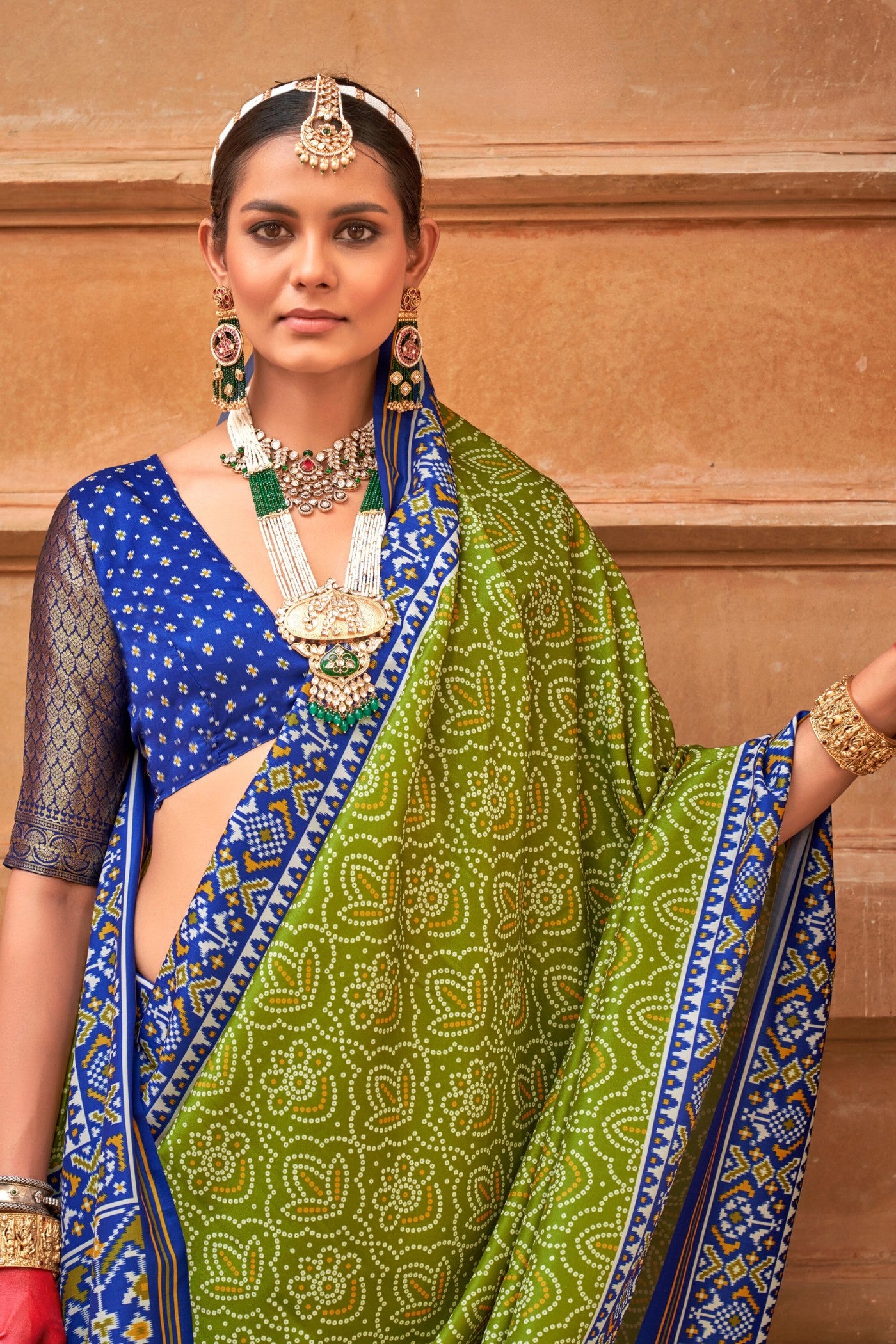 MySilkLove Husk Green Printed Patola Saree