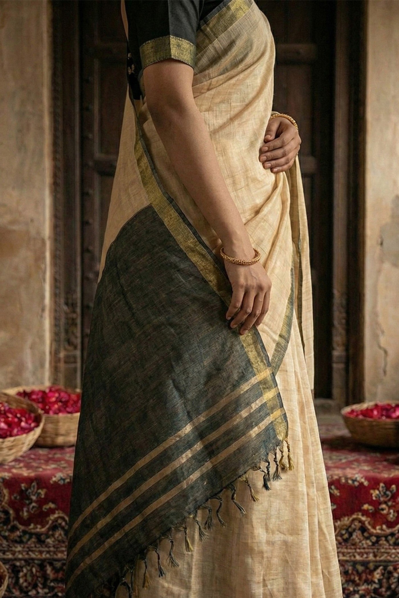 Buy MySilkLove Warm Cream Cotton Silk Saree Online
