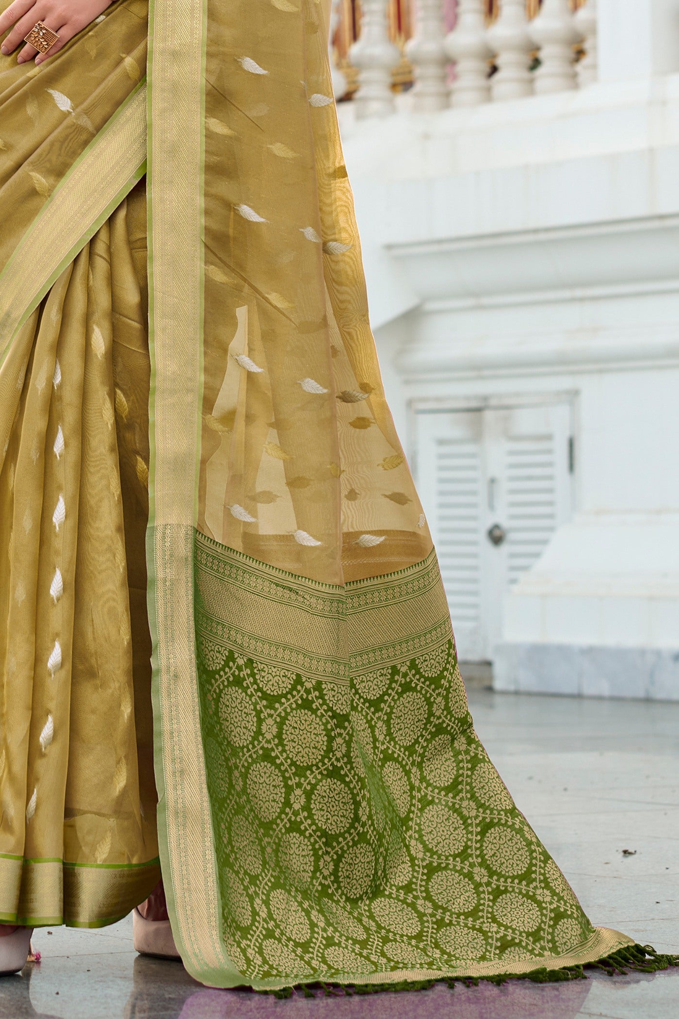 Buy MySilkLove Husk Green Tissue Silk Saree Online