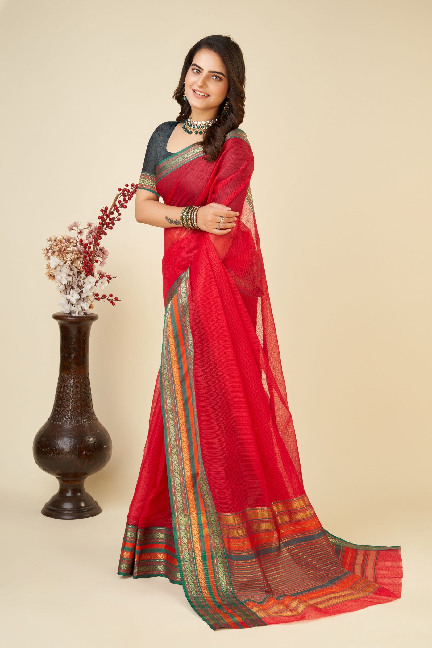 Buy MySilkLove Current Red Woven Manipuri Silk Saree Online