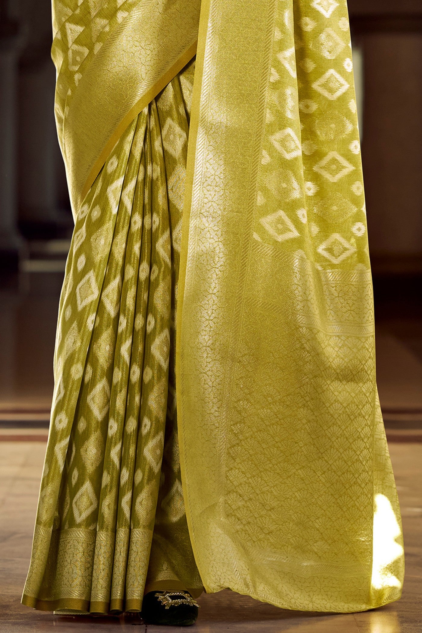 Buy MySilkLove Pesto Green Tissue Silk Saree Online