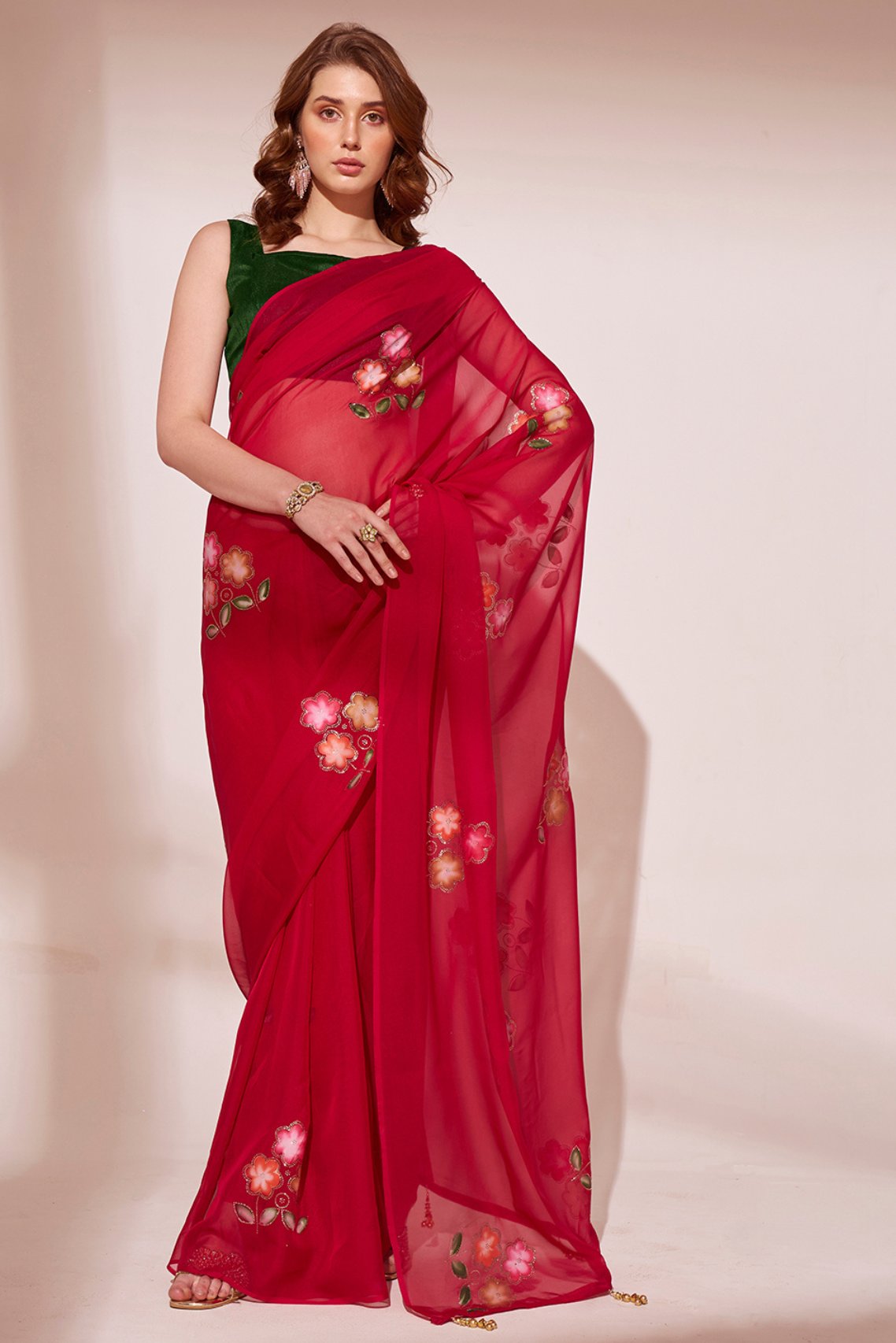 Buy MySilkLove Crimson Red Printed Organza Saree Online