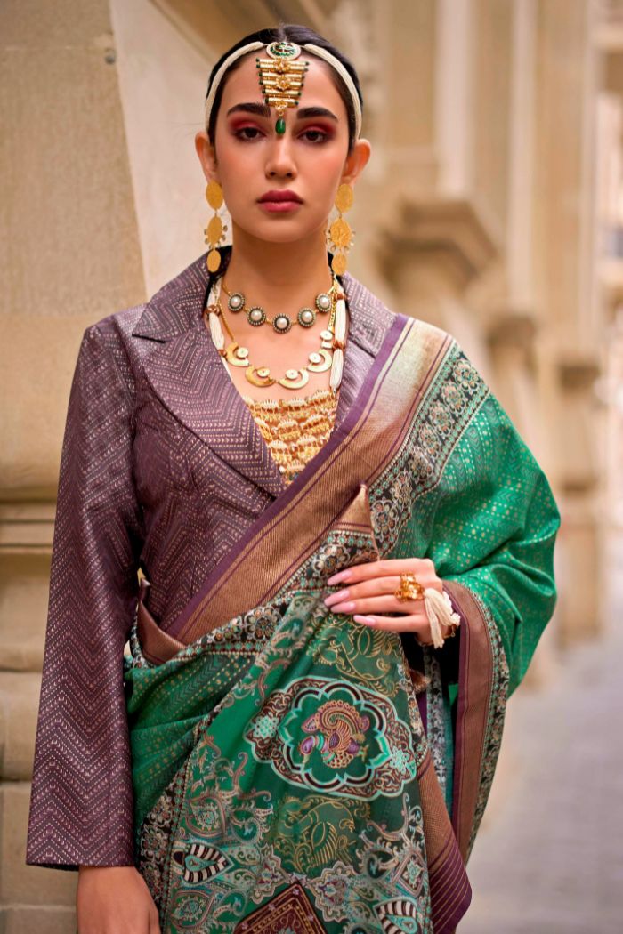 Buy MySilkLove Sea Green Printed Patola Saree Online