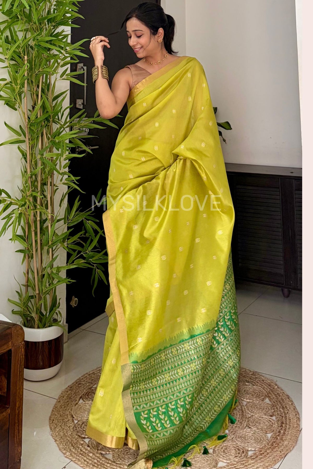 Buy MySilkLove Spring Green Tussar Handloom Silk Saree Online