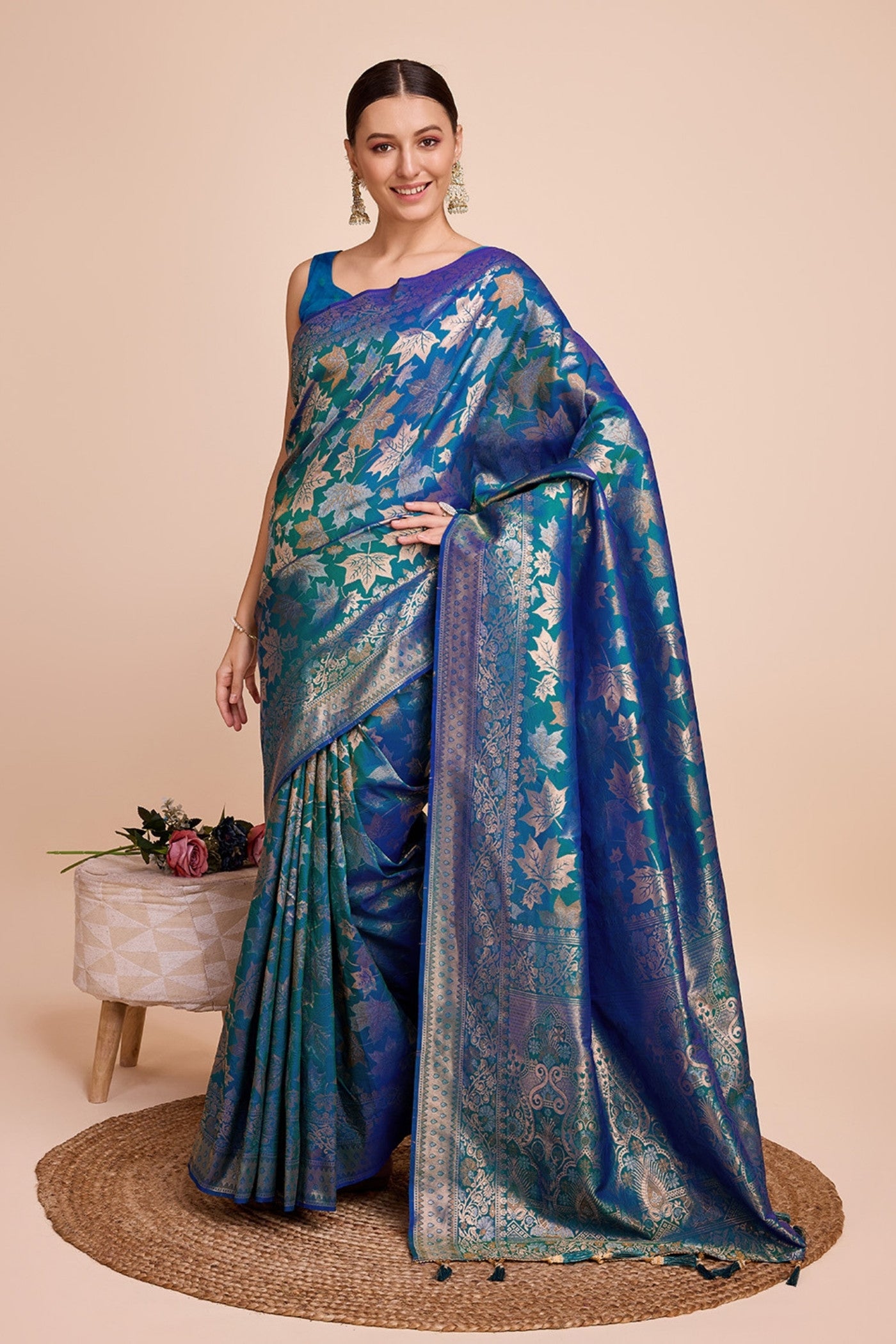 Buy MySilkLove Smalt Blue Banarasi Soft Silk Saree Online