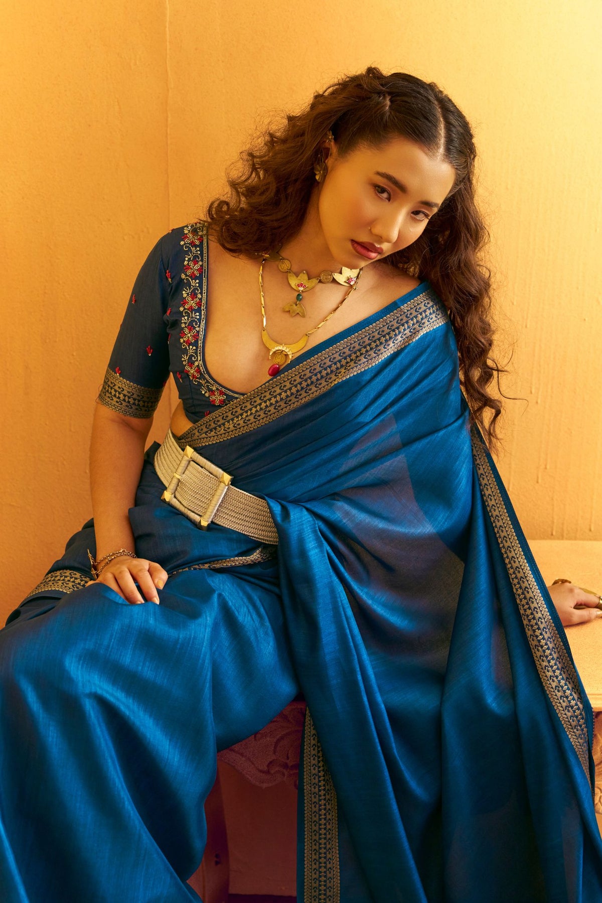 Buy MySilkLove Pacific Blue Tussar Handloom Silk Saree Online