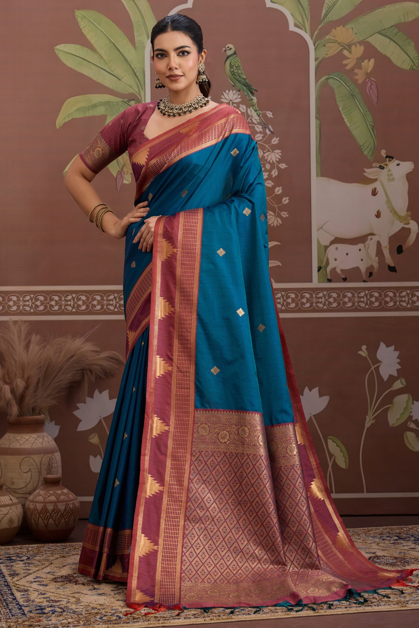 Buy MySilkLove Vista Blue Handloom Tussar Silk Saree Online