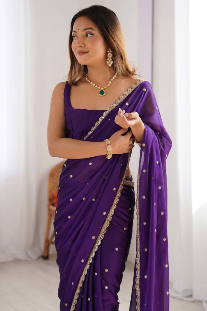 MySilkLove Tyrian Purple Georgette Partywear Saree
