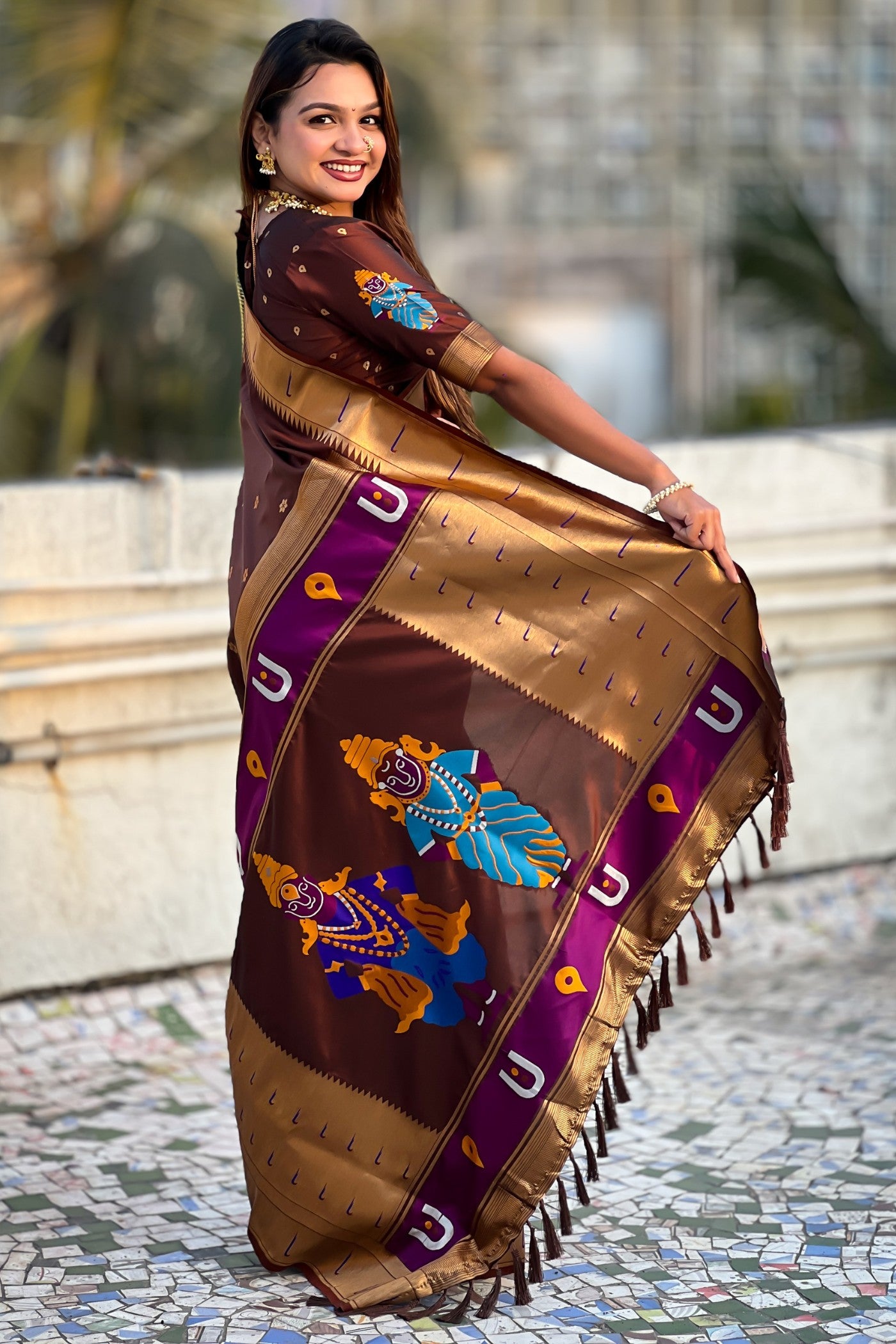 Buy MySilkLove Cocoa Bean Brown Woven Paithani Saree Online