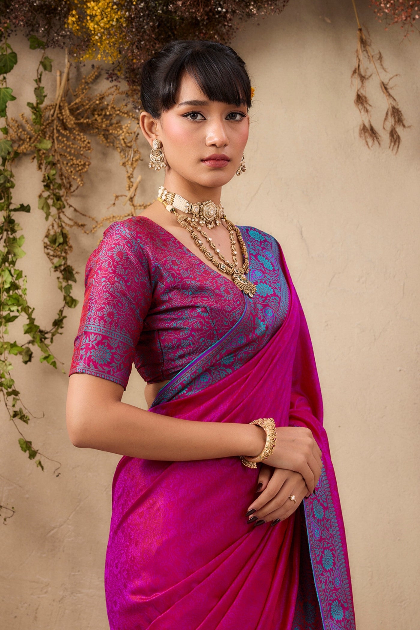 Buy MySilkLove Magenta Pink Woven Tanchoi Kanjivaram Saree Online