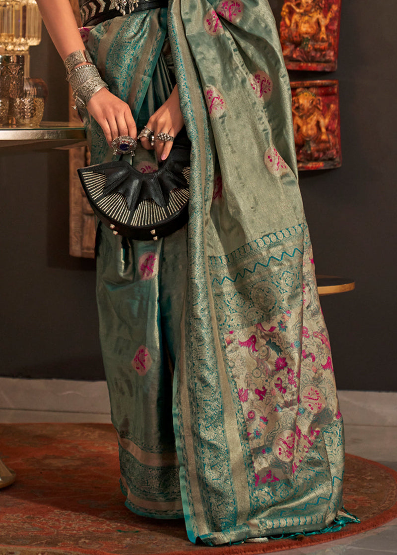 Glade Green Dual Tone Banarasi Silk Saree