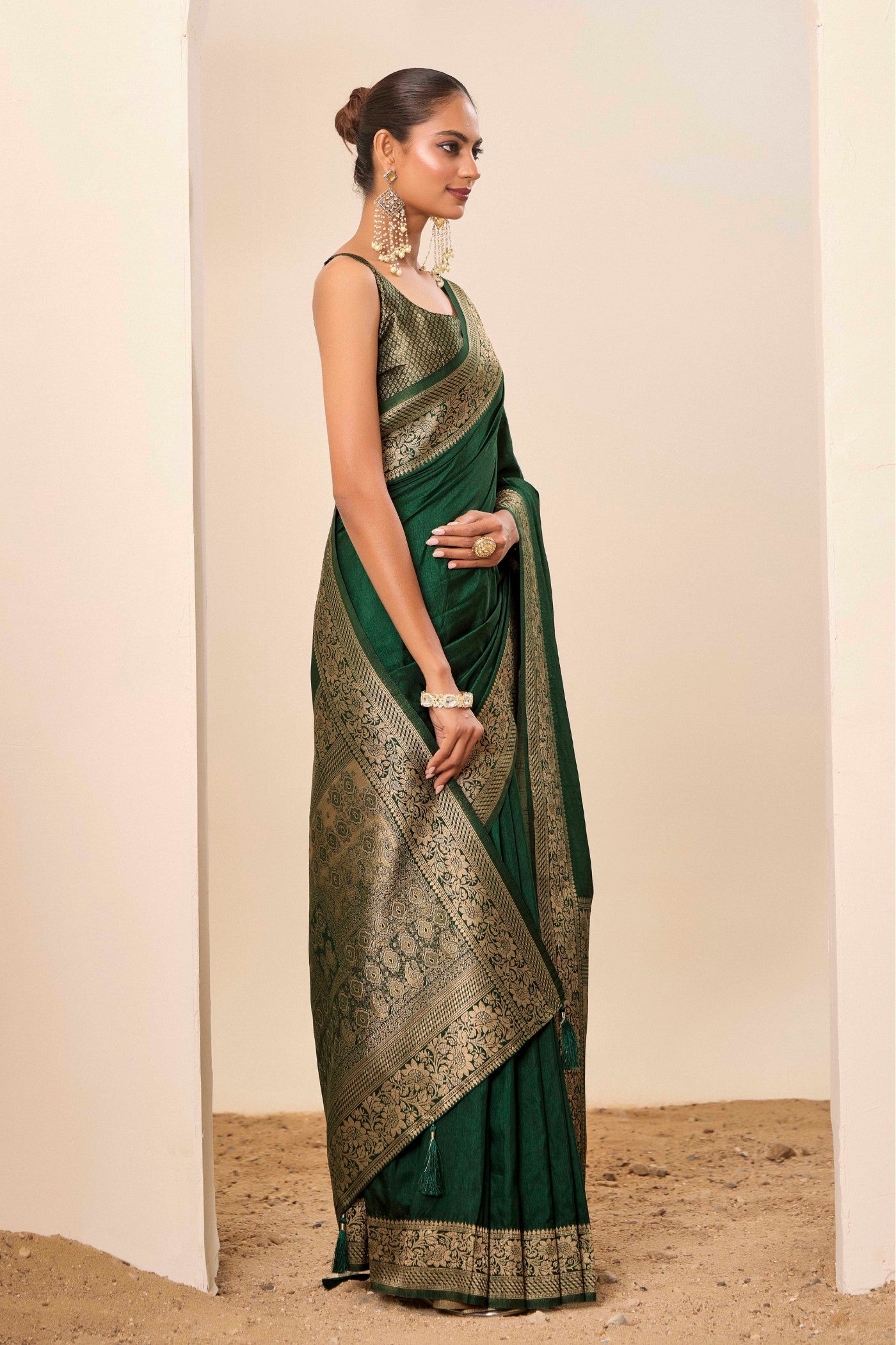 Buy MySilkLove Jungle Green Woven Dola Silk Saree Online