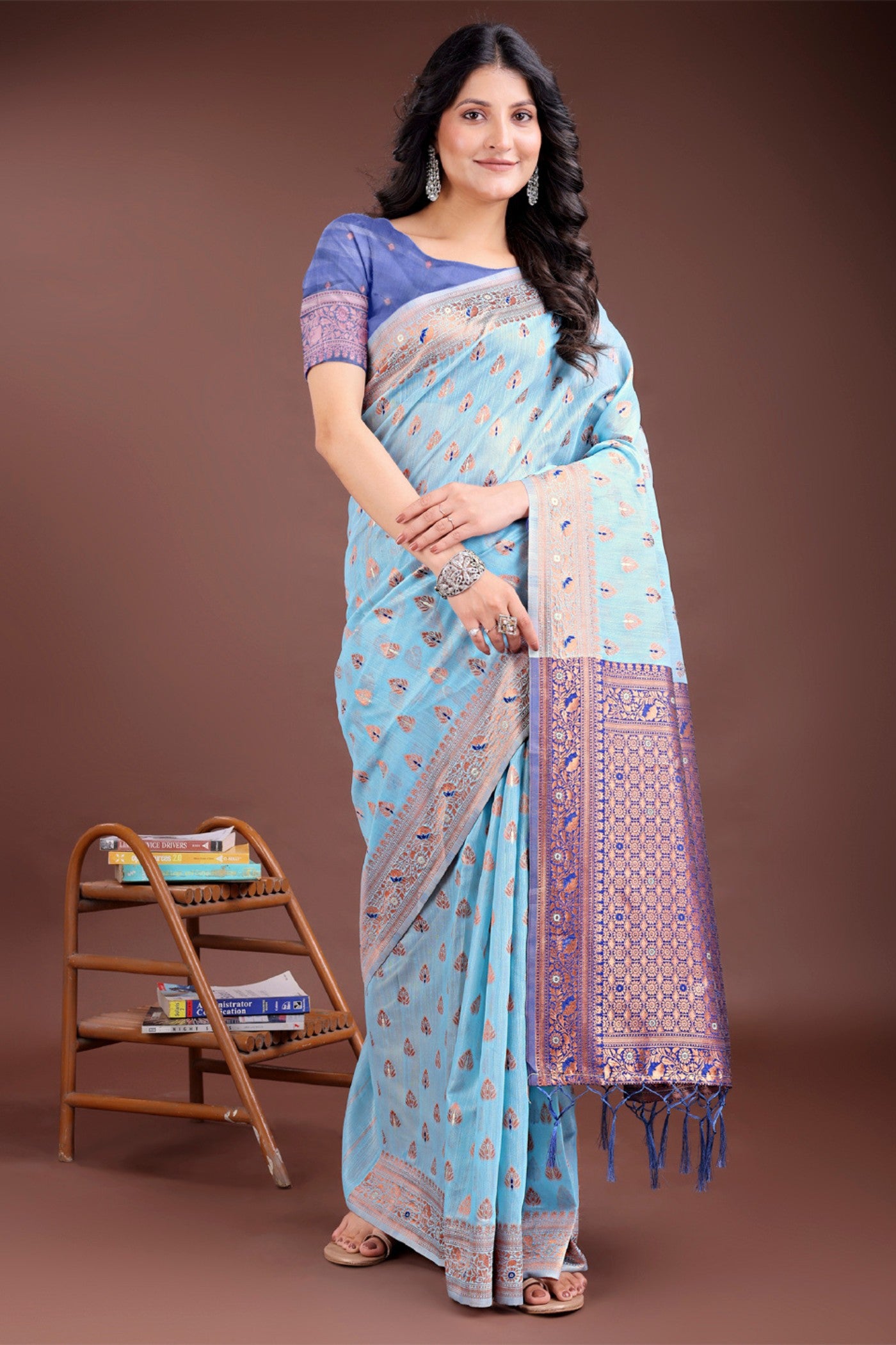 MySilkLove Sky Blue Linen Cotton Saree
