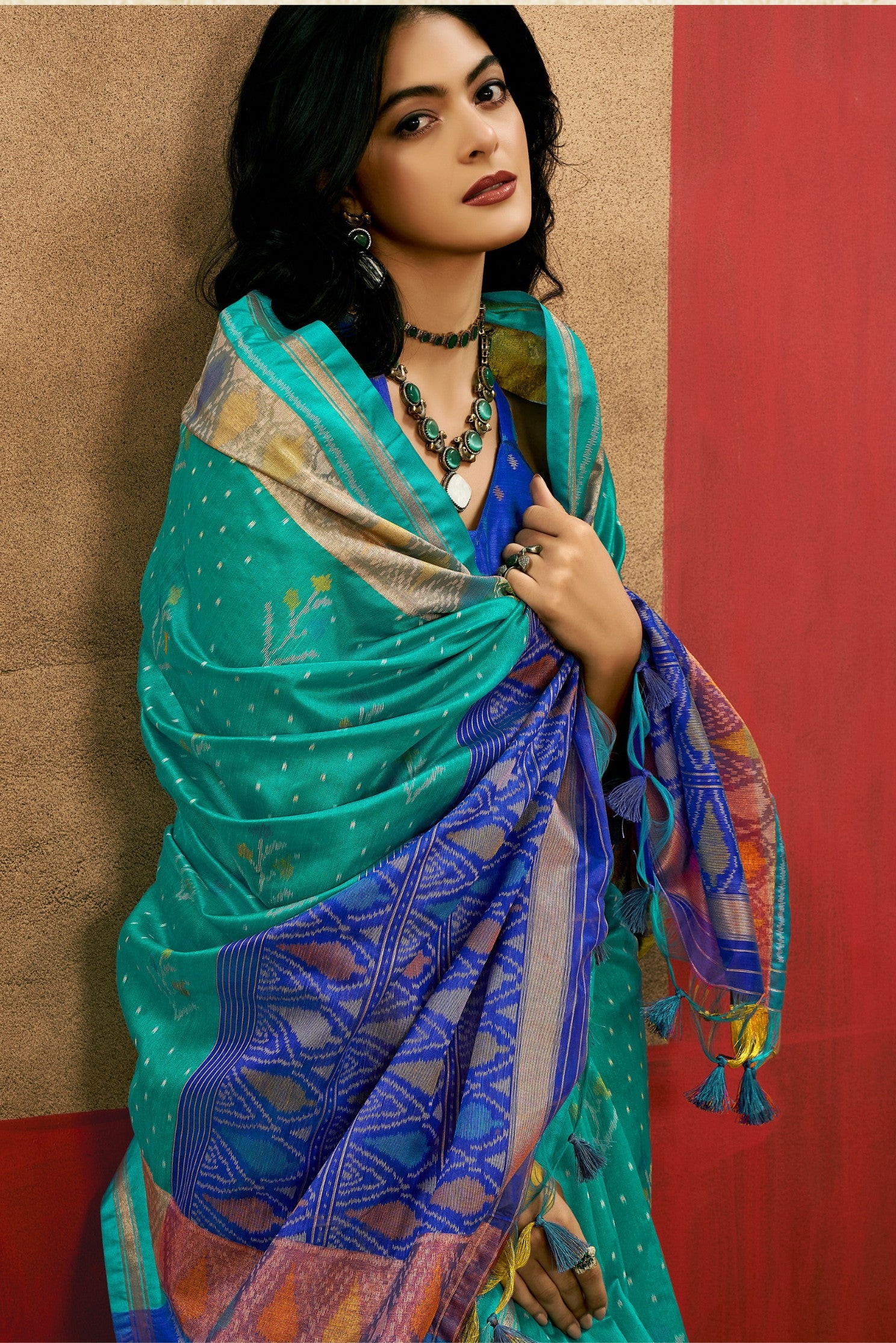 Buy MySilkLove Tradewind Blue Patola Handloom Saree Online