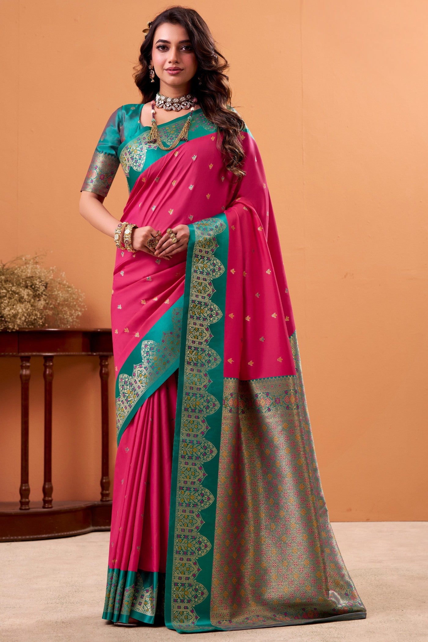 Buy MySilkLove Baker Pink Woven Satin Soft Silk Saree Online