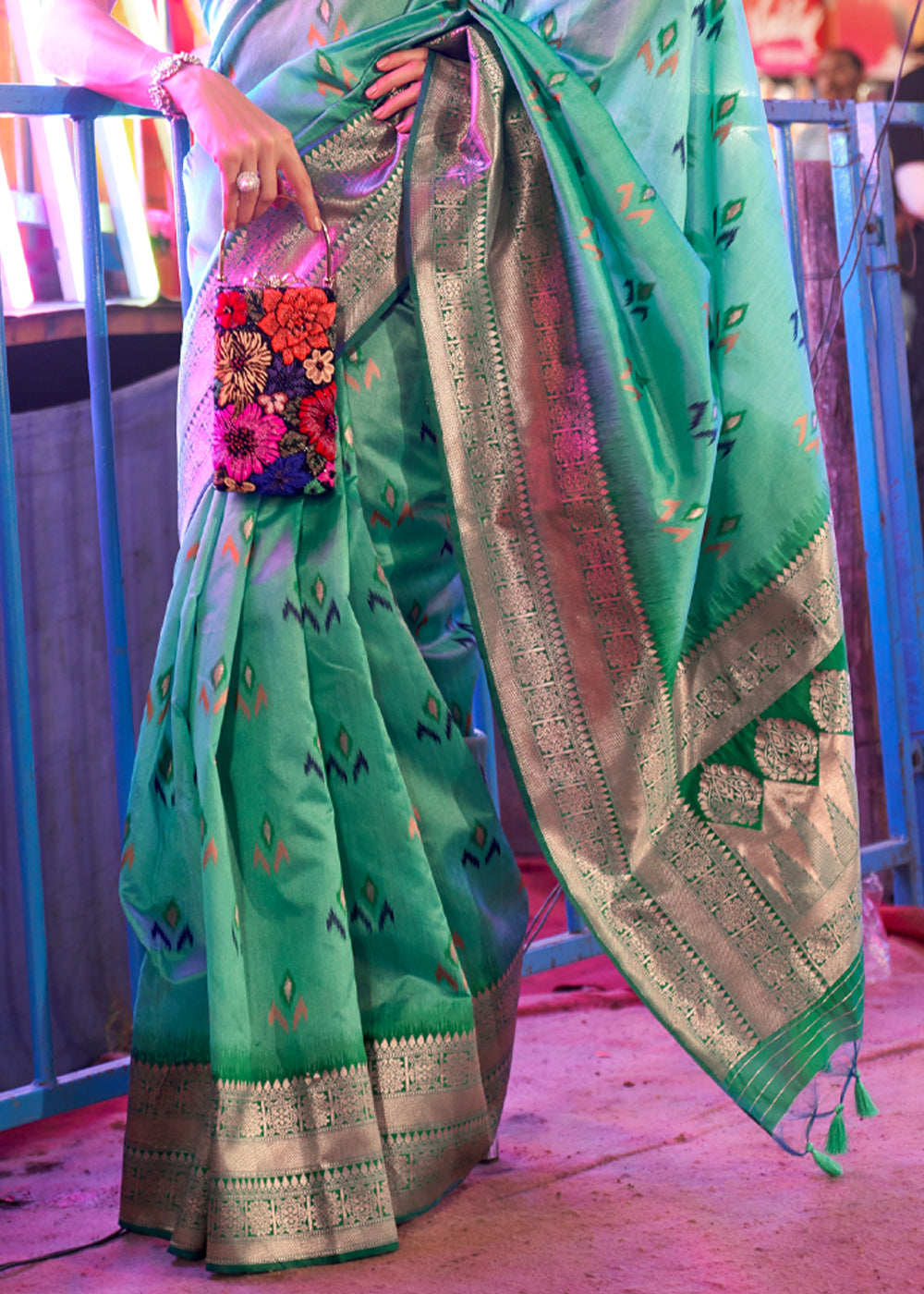 Buy MySilkLove Sea Nymph Green Handloom Banarasi Silk Saree Online