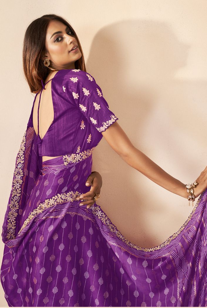 Buy MySilkLove Eminence Purple Printed Banarasi Saree Online