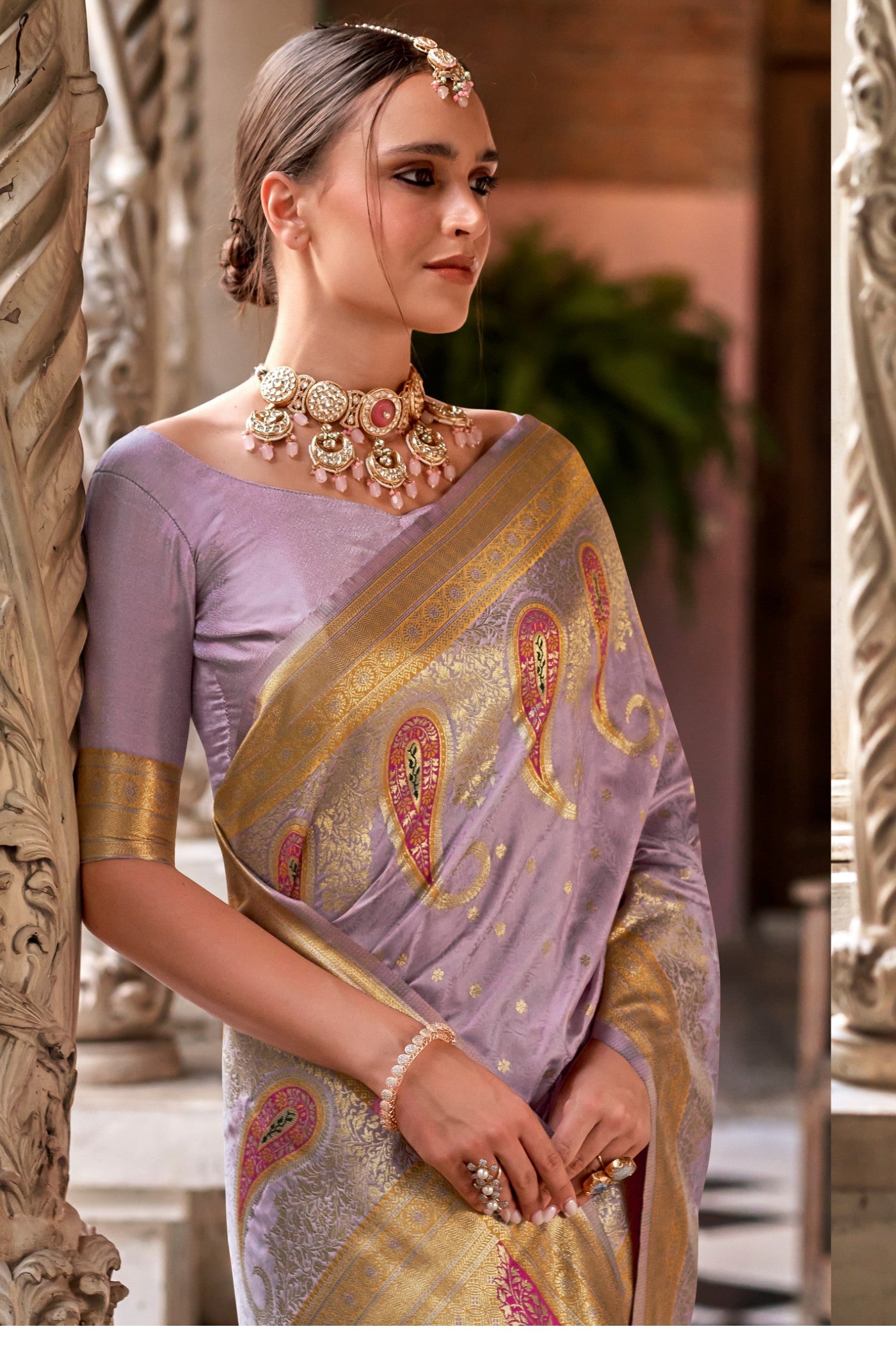 Buy MySilkLove Smokey Purple Banarasi Soft Silk Saree Online