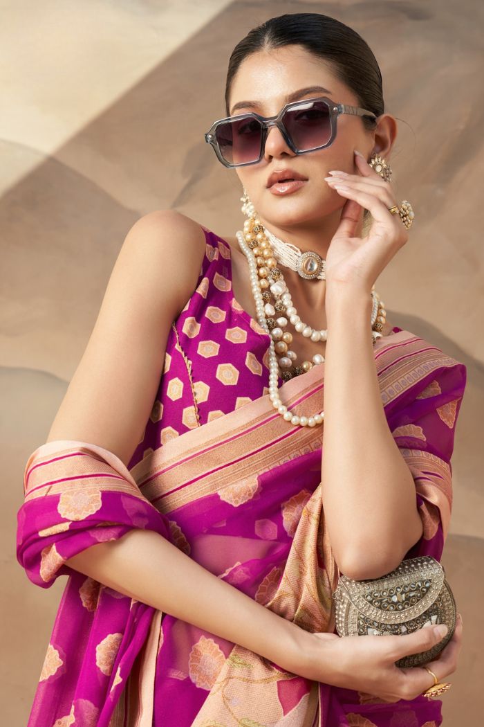 Buy MySilkLove Jazzberry Jam Pink Woven Georgette saree Online