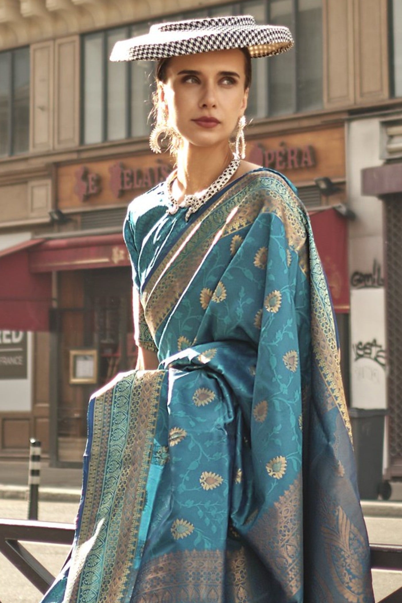 Buy MySilkLove Boston Blue Banarasi Handloom Saree Online